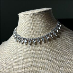 1940s-1950s Rhinestone Fringe Drop Choker Necklace